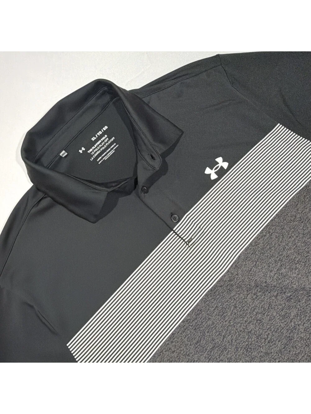 UA Under Armour Playoff Polo Shirt Mens XL Black, Grey And White
